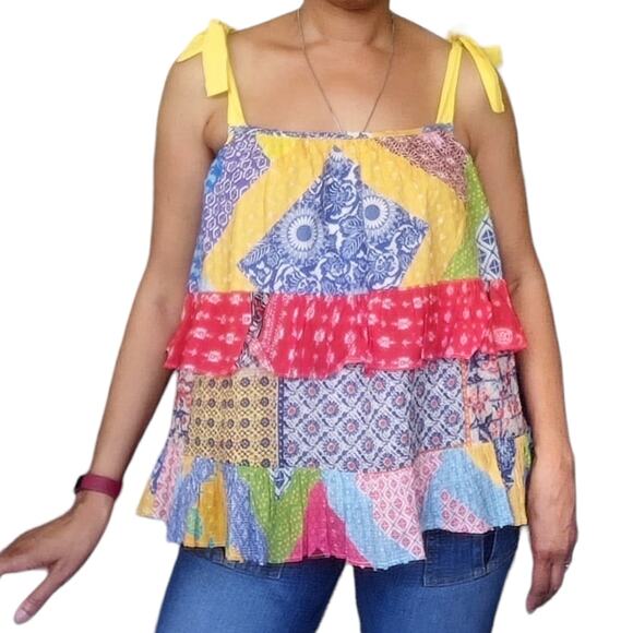 ANTHROPOLOGIE Let Me Be ruffle tiered patchwork boho tank top summery blouse 6 - Picture 7 of 7